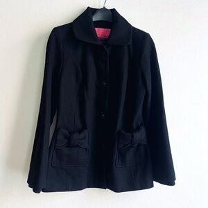 Betsey Johnson Black Wool Coat with Bow Pockets
